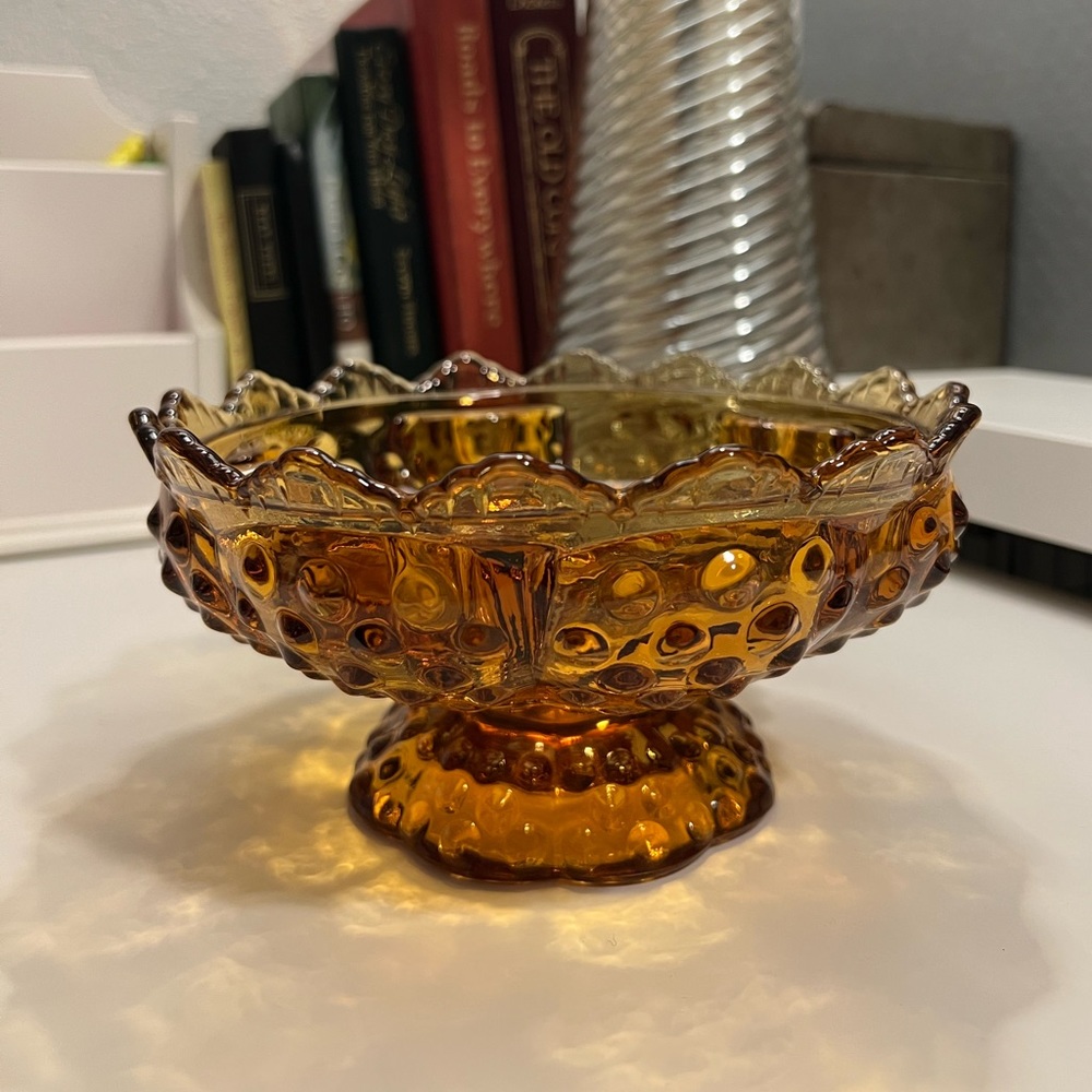 FENTON amber hobnail glass candle holder/bowl